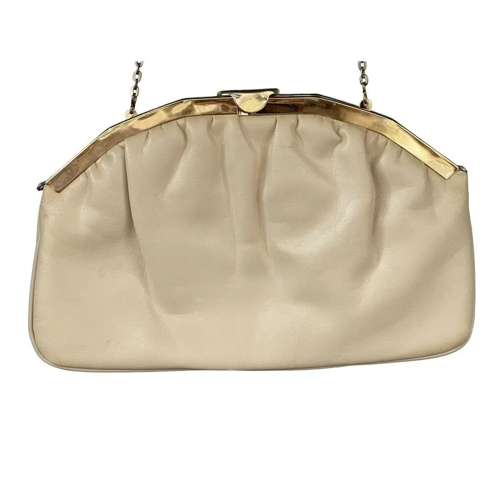 Vintage Off White Genuine Leather Crossbody Shoulder Bag Chain Strap Envelope Cl